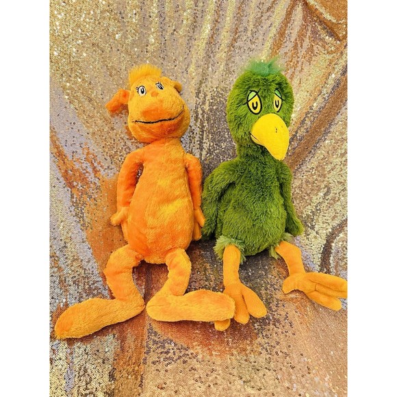 Dr Seuss Kohl's Plush lot of 2 Oh Say Can You Say Green Bird The Foot Orange P3 - Picture 1 of 3